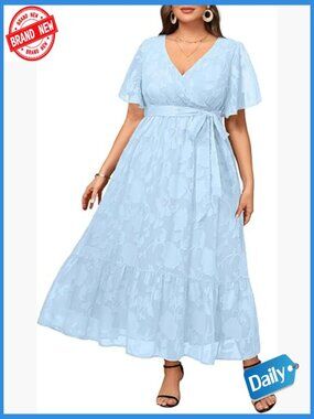 Plus Size Maxi Dress for Wedding Guest Cocktail Semi Formal V Neck Wrap